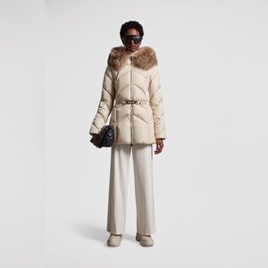 Moncler Loriot shearling-trimmed down jacket in beige size 1 Luxury Puffer